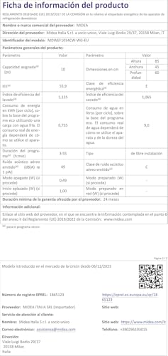 Midea Lavavajillas Compacto 45cm 10 cubiertos