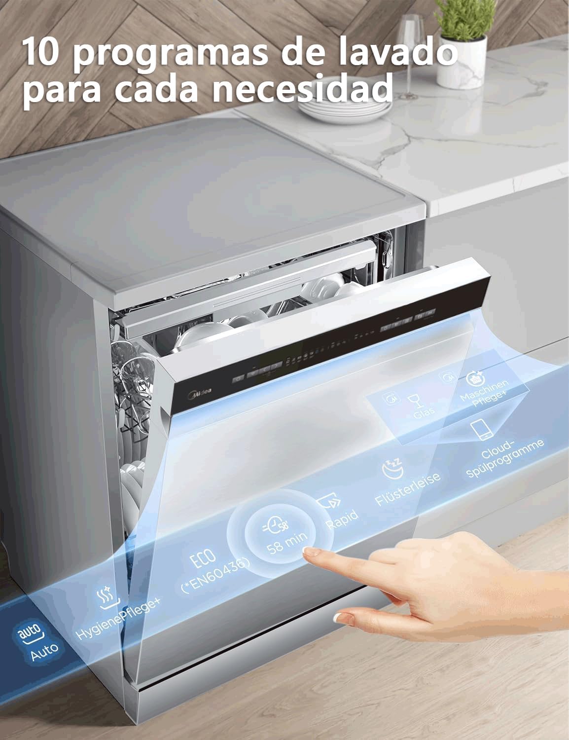 Lavavajillas Midea 60cm Inox 14 servicios 10 prog