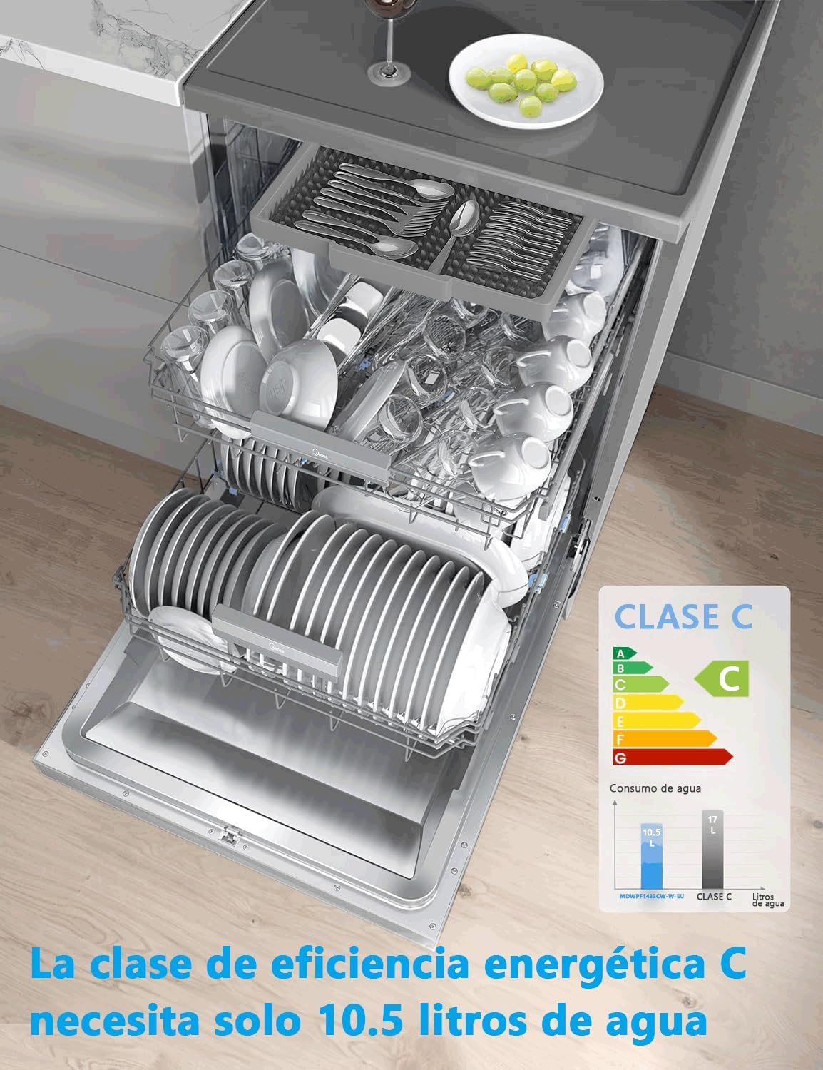 Lavavajillas Midea 60cm Inox 14 servicios 10 prog