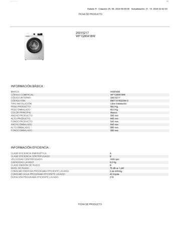 Lavadora Hisense 9kg 1400rpm Inverter Vapor A