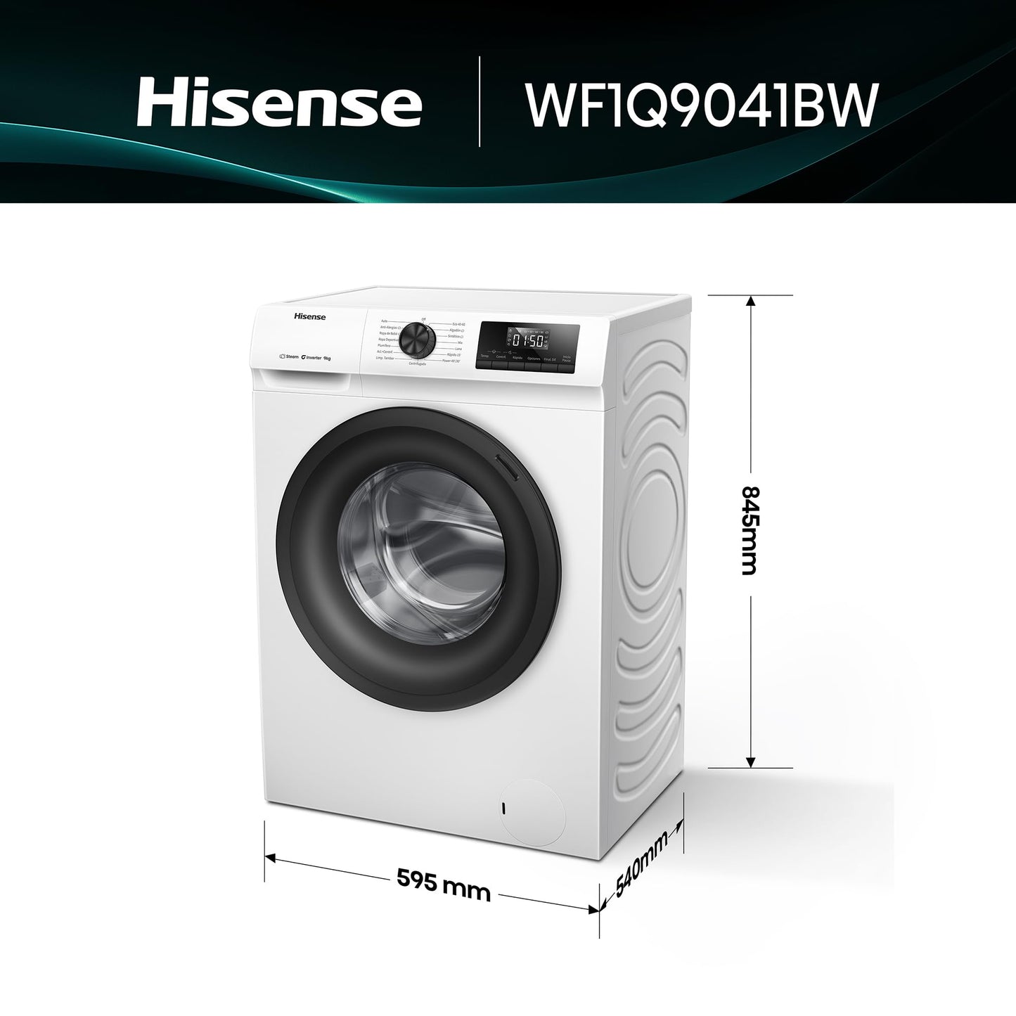 Lavadora Hisense 9kg 1400rpm Inverter Vapor A