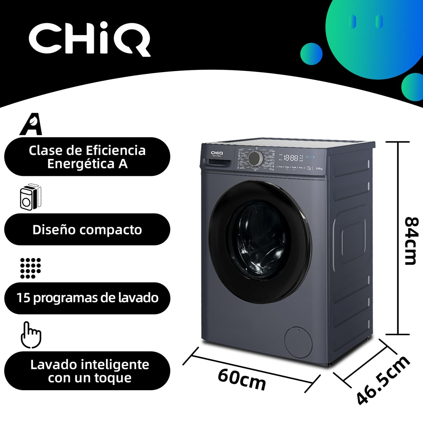 Lavadora CHiQ 7kg 1200rpm Inverter Vapor Gris
