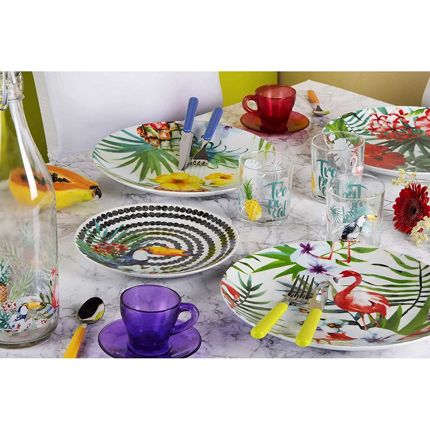 Excelsa - Vajilla Tropical Chic de 18 piezas, hecha de porcelana multicolor