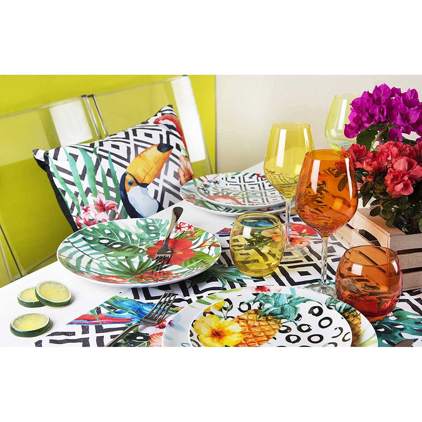 Excelsa - Vajilla Tropical Chic de 18 piezas, hecha de porcelana multicolor