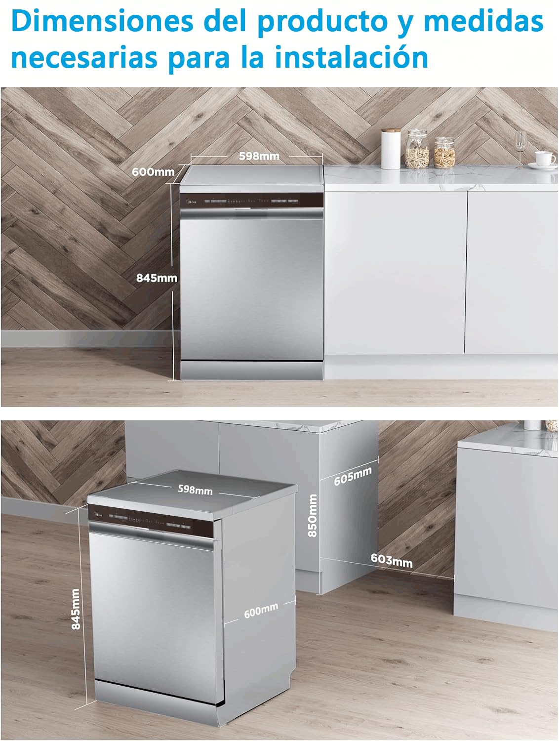 Lavavajillas Midea 60cm Inox 14 servicios 10 prog