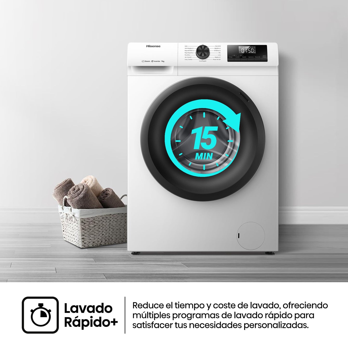 Lavadora Hisense 9kg 1400rpm Inverter Vapor A