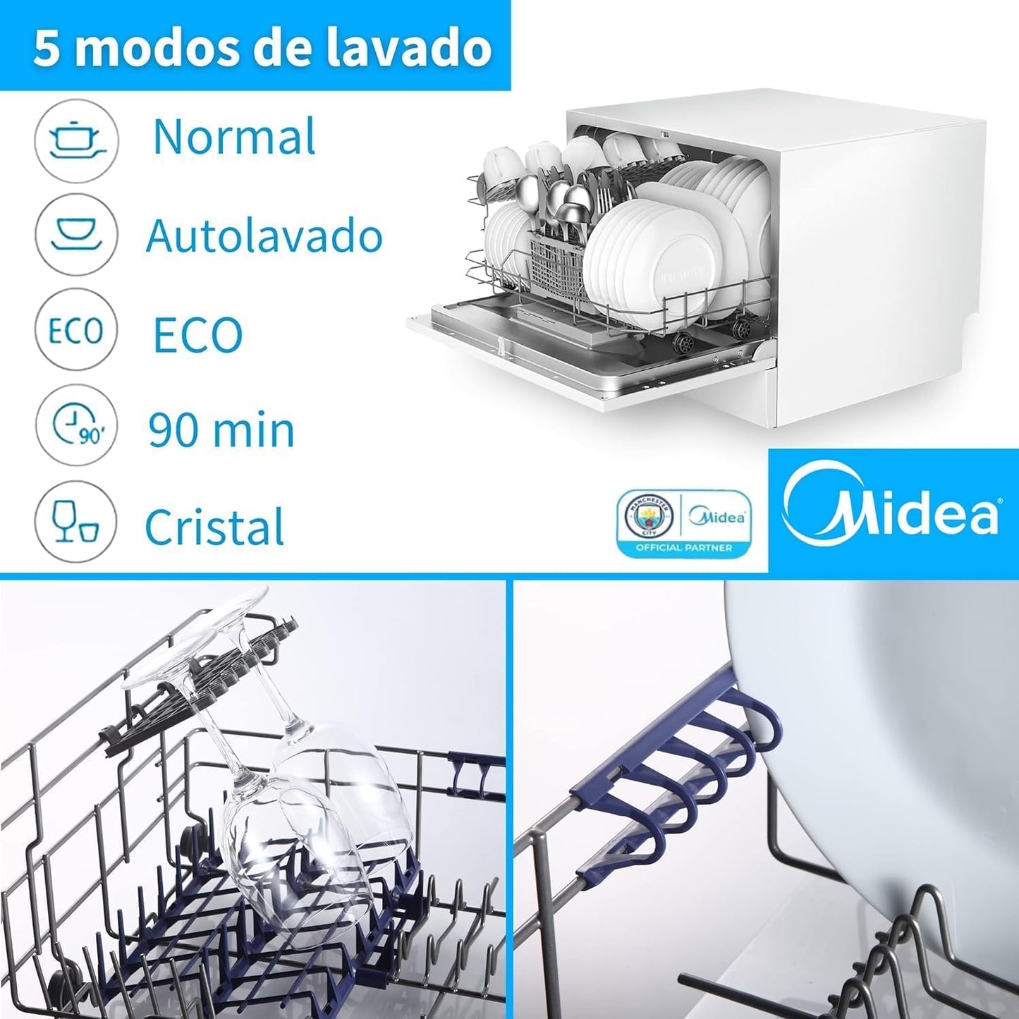 Mini Lavavajillas Midea 55cm 6 servicios Blanco