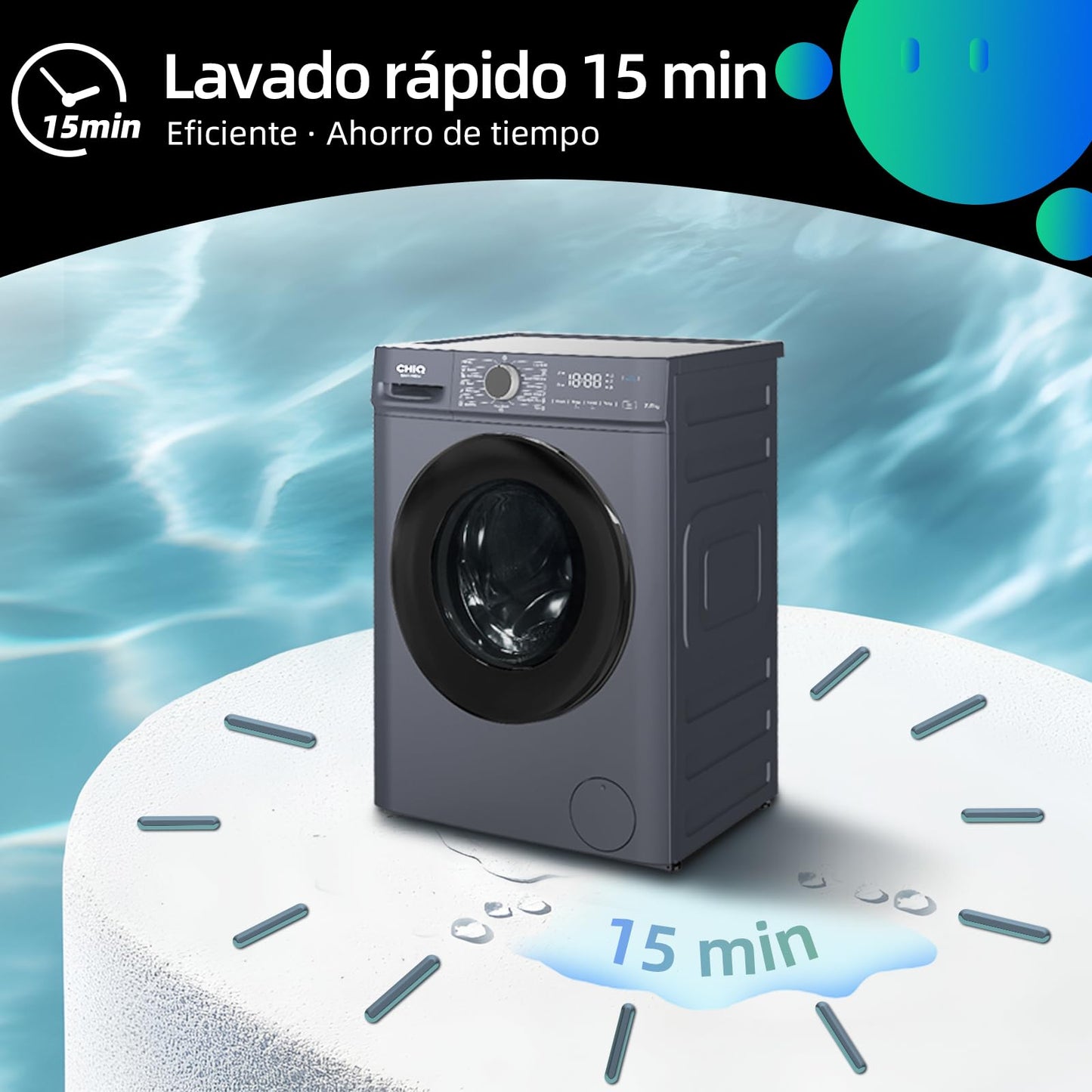Lavadora CHiQ 7kg 1200rpm Inverter Vapor Gris