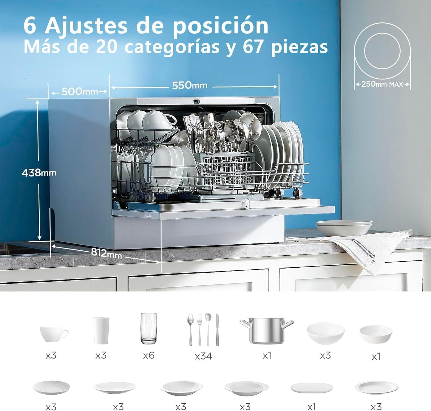 Mini Lavavajillas Midea 55cm 6 servicios Blanco