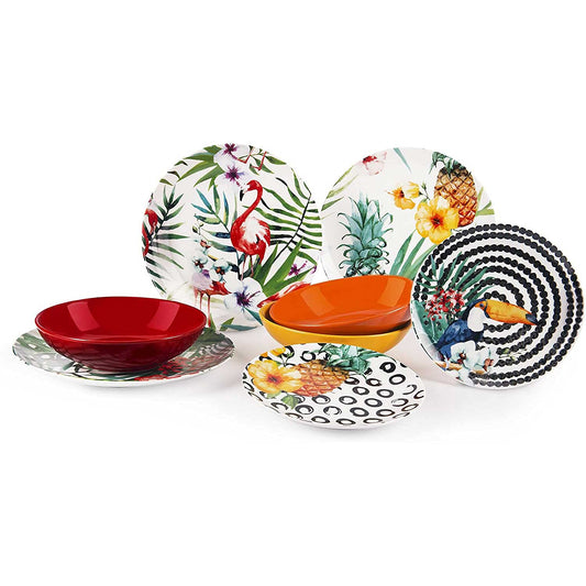 Excelsa - Vajilla Tropical Chic de 18 piezas, hecha de porcelana multicolor