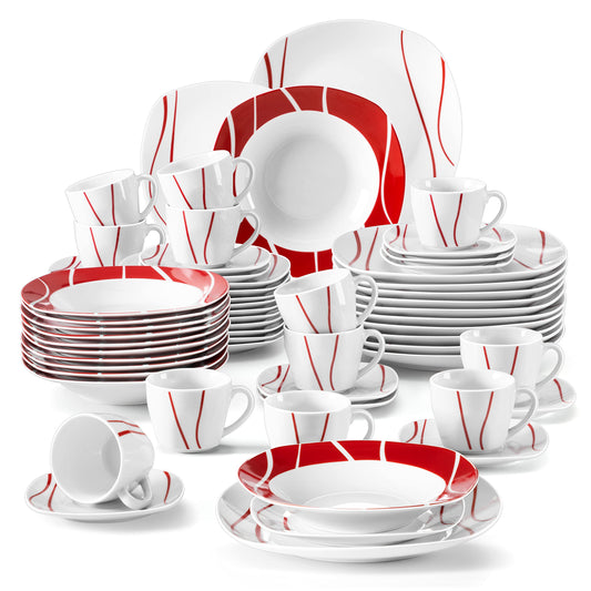 Juego Vajilla Malacasa 60 pcs Blanca y Roja