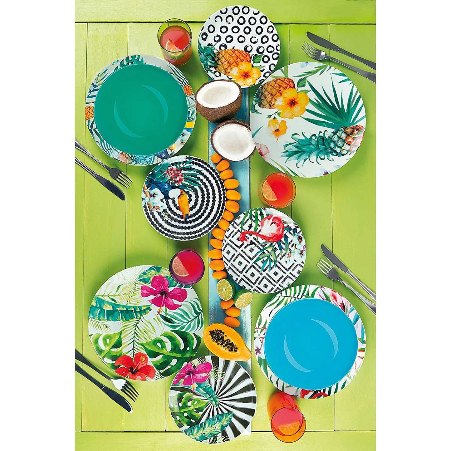 Excelsa - Vajilla Tropical Chic de 18 piezas, hecha de porcelana multicolor